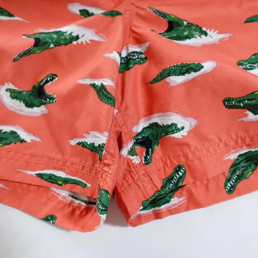 Old Navy Boys Alligator Swim Trunks Size M 8 Coral Orange Novelty Print‎